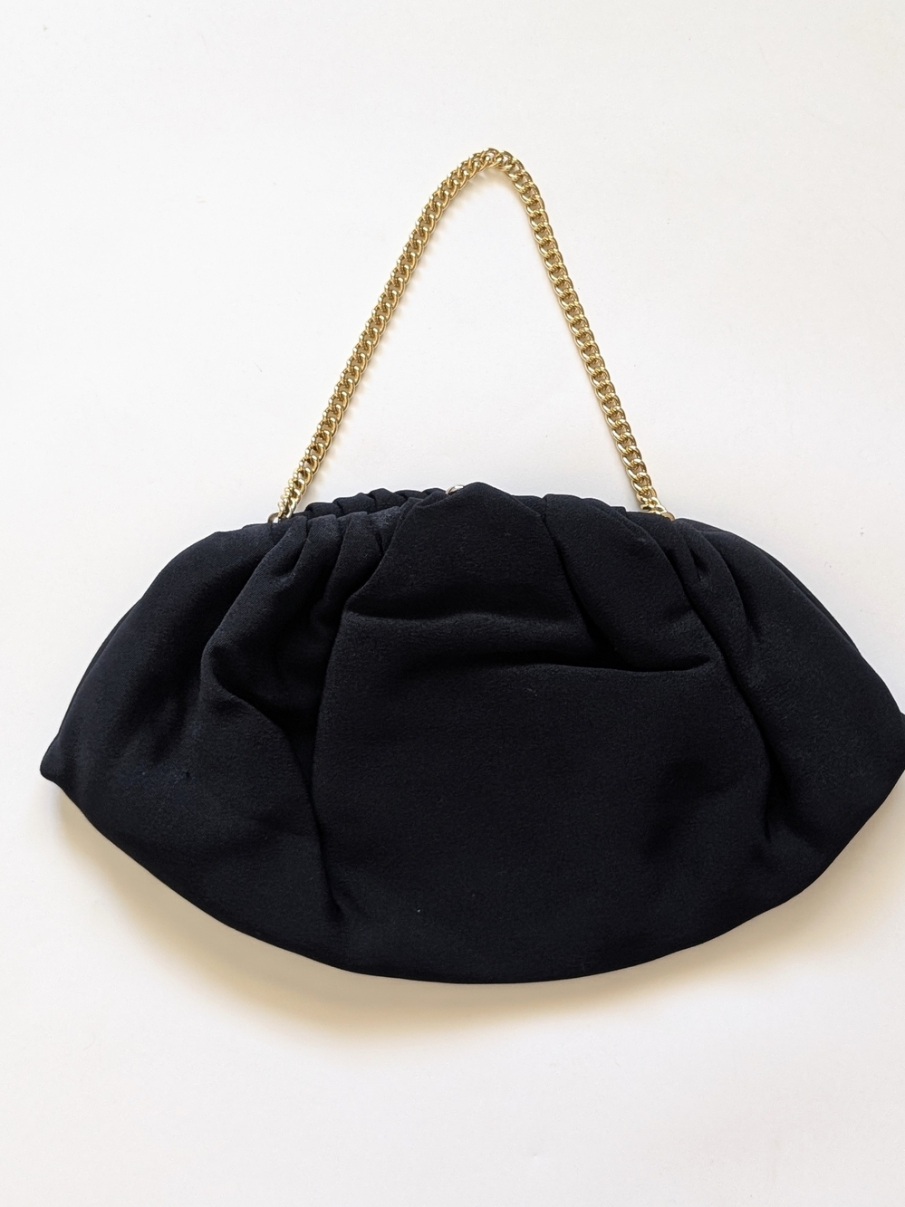 Black Vintage Chain-Handle Ruched Bag